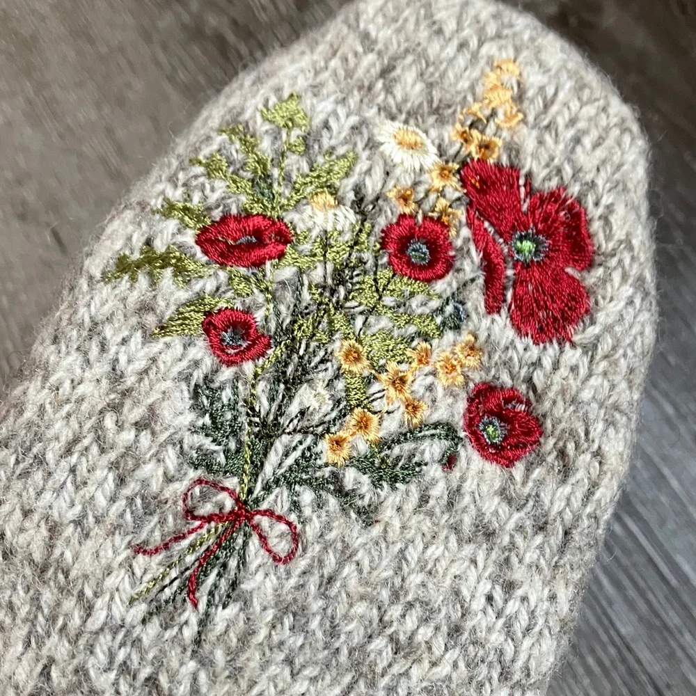 embroidered wool mittens
